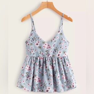ROMWE Floral Print Camisole in Blue and Pink